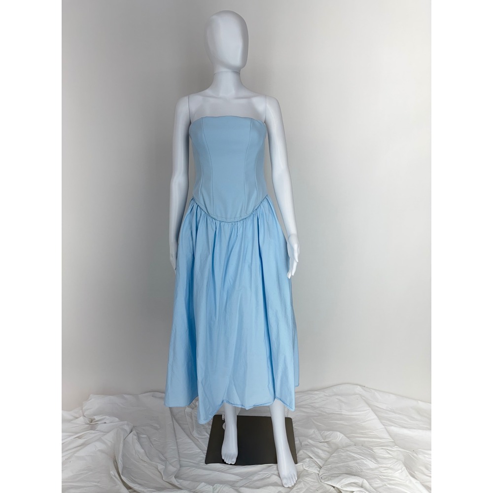 Staud Wells Strapless Corset Midi Dress Light Blue Size 4 - Picture 3 of 9